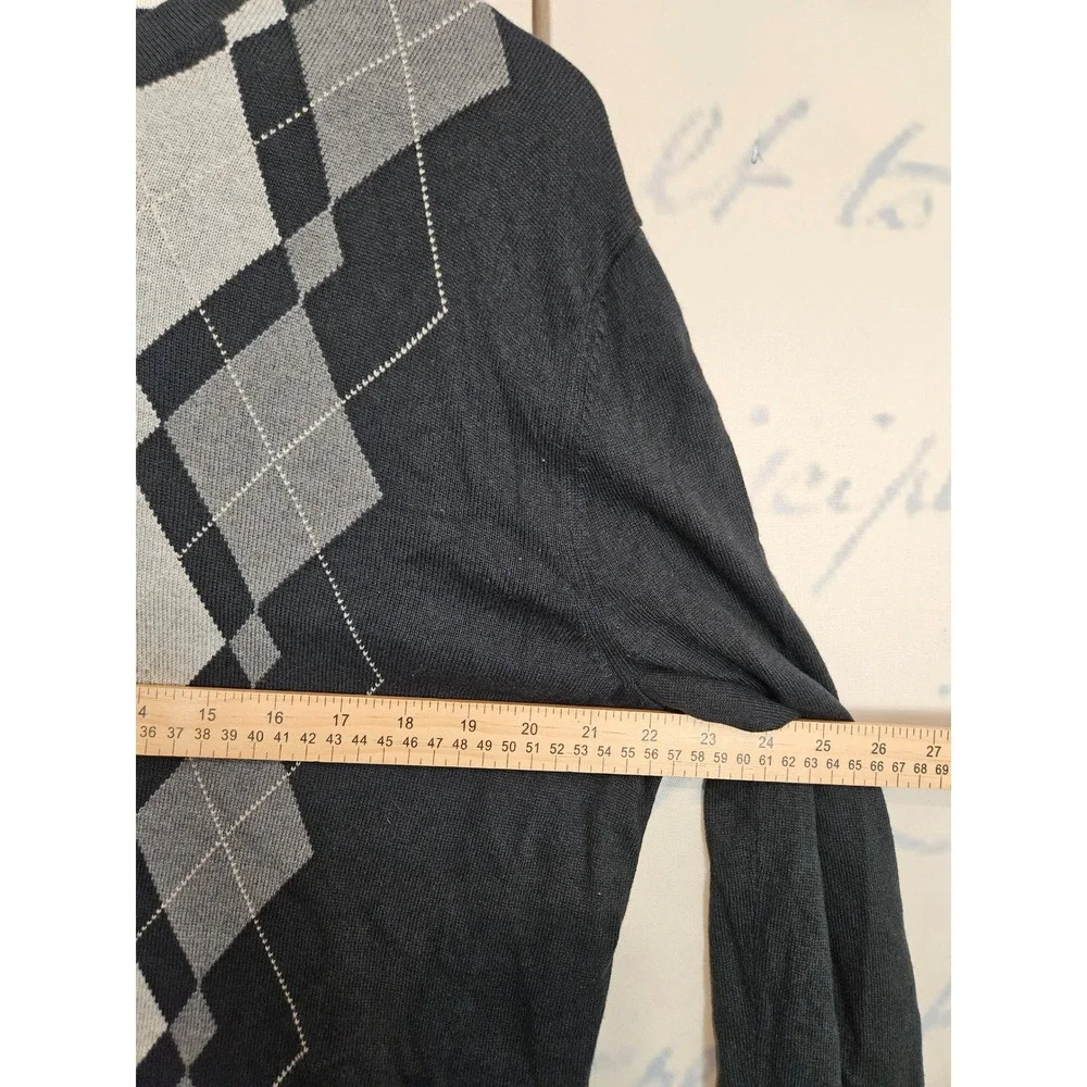 Banana Republic Argyle V-Neck Sweater Large Black Silk Cotton Cashmere Blend